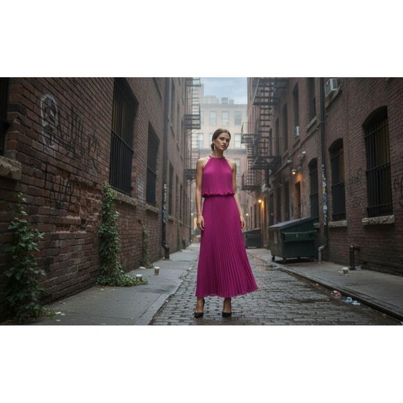 MSK Womens Pleated Halter Maxi Dress Pink Size 16 - Picture 1 of 9